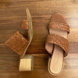 Madewell The Kiera Mule Sandal Wooden Heel Woven Leather Brown